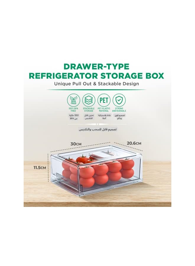 Zaboon Refrigerator Food Storage Stackable Fridge Box Pull Out Food Storage Container With Bottom Drainage Valves For Freezer Kitchen Bathroom Fridge Home Bpa Free (30X20.6X11.5Cm) - Image 3