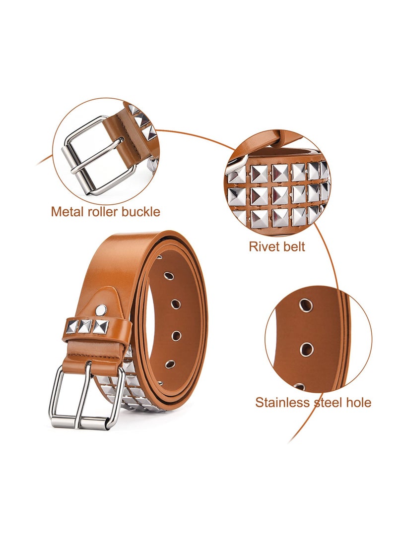 Zikra 2 Pcs Rivet Studded Punk Belt Unisex Pyramid Metal Belt Classic Leather Belt Black Studded Belt Leather Vintage Punk Rock Grommet Belt for Women Men Jeans Belt Clothing Accessories 2 Colors - Image 4
