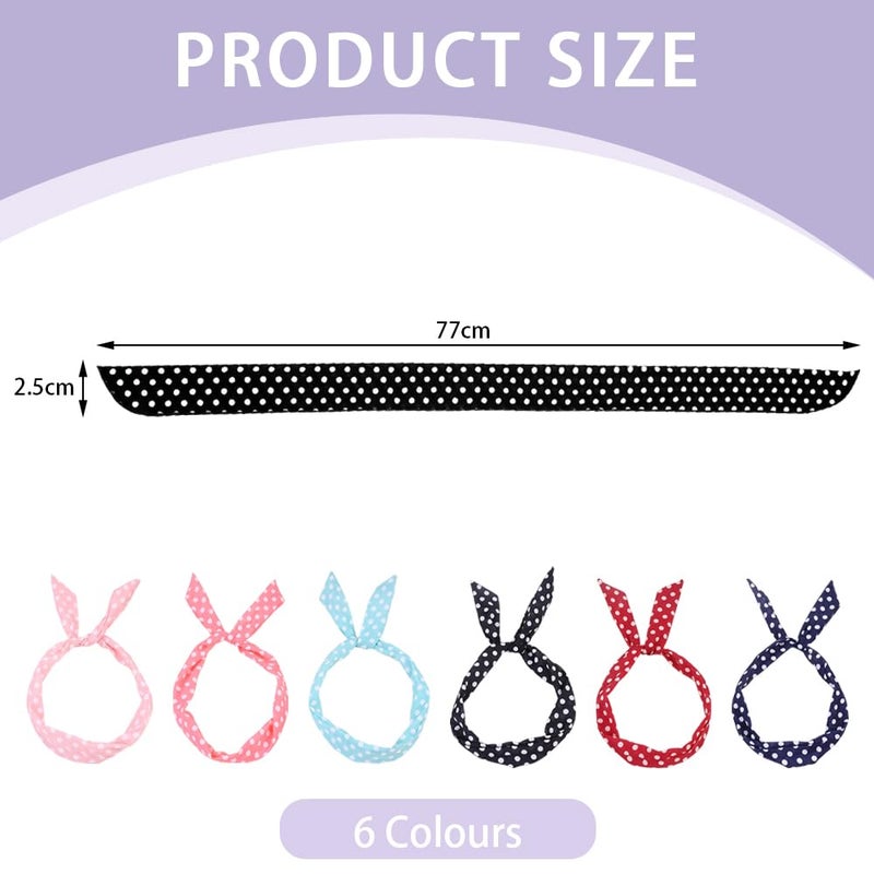 TRKETK 6 Pieces Polka Dot Headbands Rock 'n' Roll Polka Dot Christmas Headband Vintage Print Accessory Adjustable Hair Belt with Bow Tie for Girls and Women - Image 2