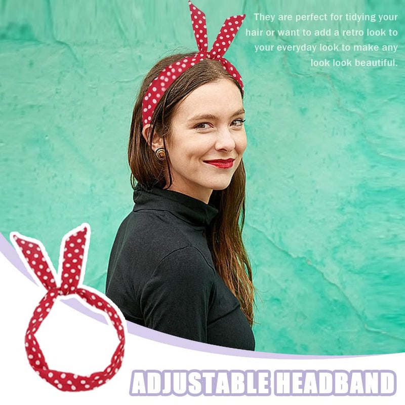 TRKETK 6 Pieces Polka Dot Headbands Rock 'n' Roll Polka Dot Christmas Headband Vintage Print Accessory Adjustable Hair Belt with Bow Tie for Girls and Women - Image 5