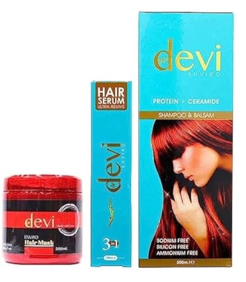 Devi Set L Set for Protein and Keratin Treated Hair [Shampoo-Conditioner-Cream-Serum Bath]