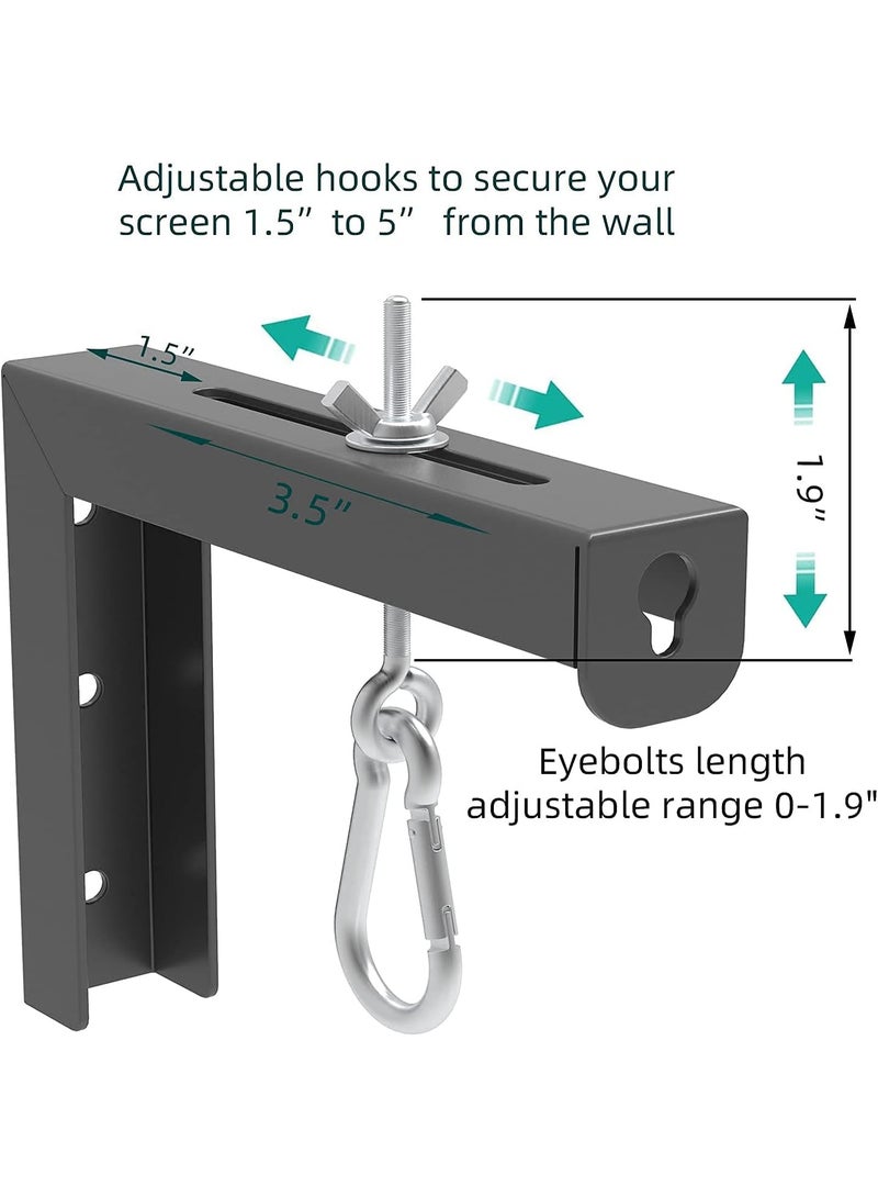 فلاشهوك حامل حائط لشاشة العرض - حامل حائطي عالمي على شكل حرف L، خطافات تثبيت قابلة للتعديل بطول 15 سم لشاشة العرض والسينما المنزلية، زوج واحد، أسود، يتحمل حتى 30 كجم - Image 3