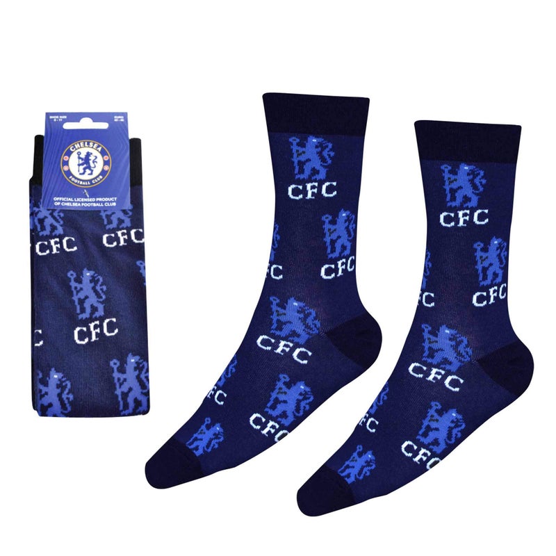 Chelsea FC Football Crest Socks Adults 8-11 - Image 1