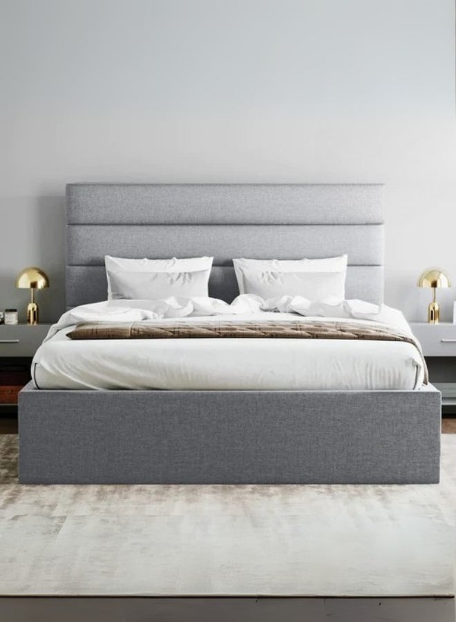Bed and Mattress Home Lush Lounge Upholstered Single Size ( Mattress Size 90 X 200 CM ) Grey Color Bed Size 212 W X 98 L CM ( Mattress Sold Separately )  - Image 1