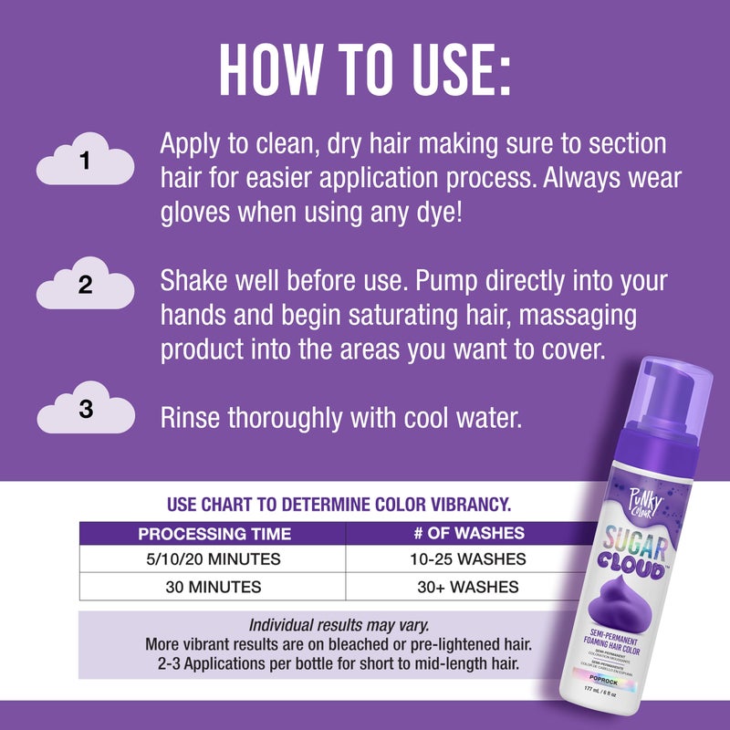 Punky Sugar Cloud Semi-Permanent Foam Hair Color, Poprock - Vibrant Hair Dye for Long-Lasting Color, Easy Application Foam Hair Dye, 6 fl oz. - Image 3