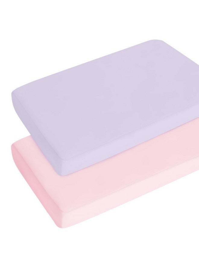 Coldwind أوراق للعب والتعبئة للأولاد والبنات، عبوة 2 أوراق للعب المحمولة تناسب غراكو باك إن بلاي، ملائمة بشكل مريح وقابلة للتنفس، أوراق سرير ميني، وردي وبنفسجي - Image 1