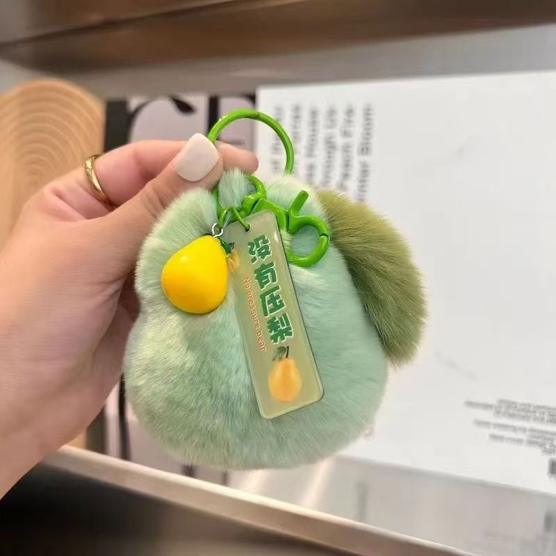 Imitation Rex Rabbit Fur No Pressure Pear Mao Mao Car Keychain Pendant Ins Plush Ball School Bag Pendant For Students - Image 1
