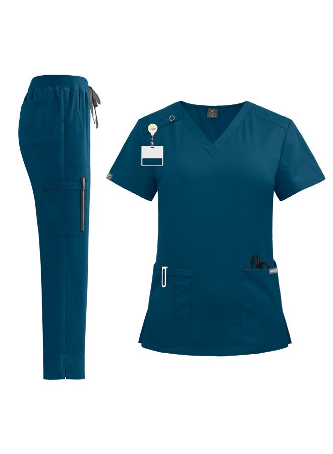NIBEMINENT Nursing Scrubs Uniform Suit Short Sleeve V-neck Tops+Pants Sets Women Multicolor Pet Medical Workwear Nurse - Image 1