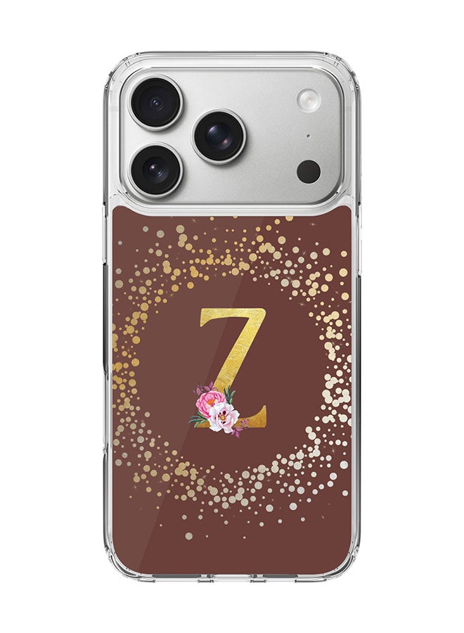 Stylizedd Classic Clear MagSafe Case for iPhone 17 Pro , Hybrid Soft Case Flexible Edges Anti Drop TPU PC Gel Thin Transparent Cover [ Designed for iPhone 17 Pro ] - Custom Monogram Initial Letter Floral Pattern Alphabet - Z  (Brown )