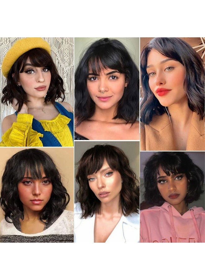 PANEWAY Short Human Hair Wigs With Bangs Brazilian Body Wave Virgin Human Hair Wigs For Black White Women Short Wavy Bob Wigs With Bangs 12 Inch - Image 4