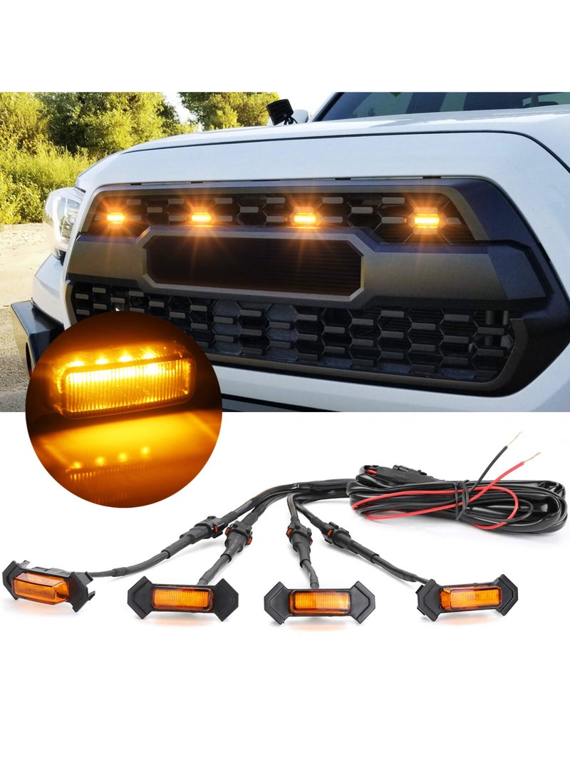 Generic LED Grille Lights Amber Yellow For Tacoma TRD PRO Front Grille 2016 2017 2018 4PCS Amber Shell With Amber Light  - Image 1