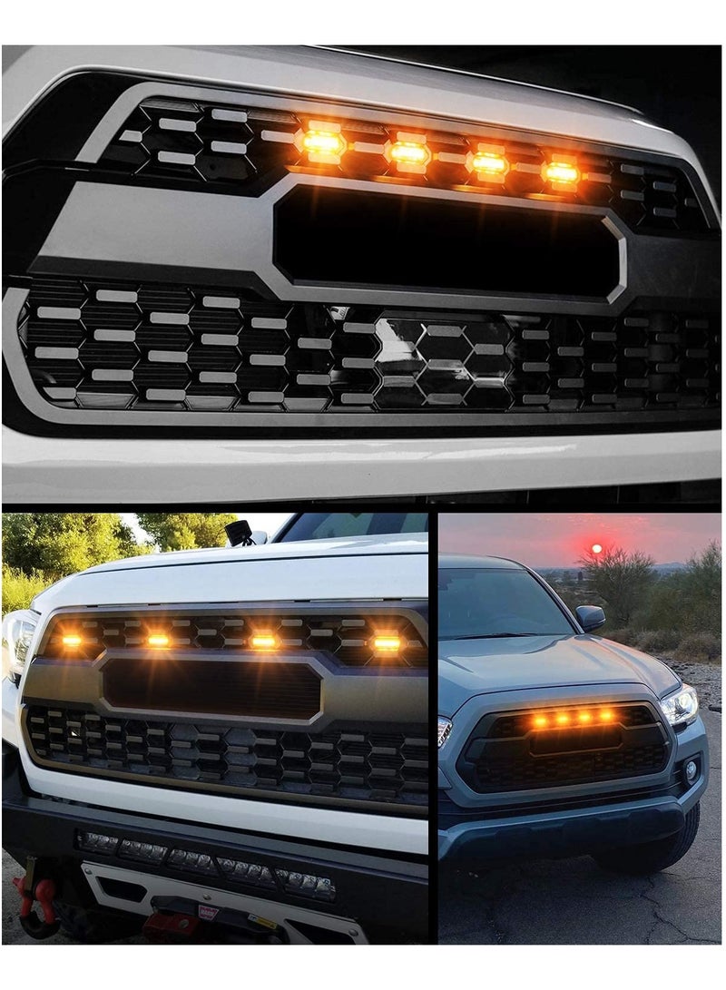 Generic LED Grille Lights Amber Yellow For Tacoma TRD PRO Front Grille 2016 2017 2018 4PCS Amber Shell With Amber Light  - Image 2