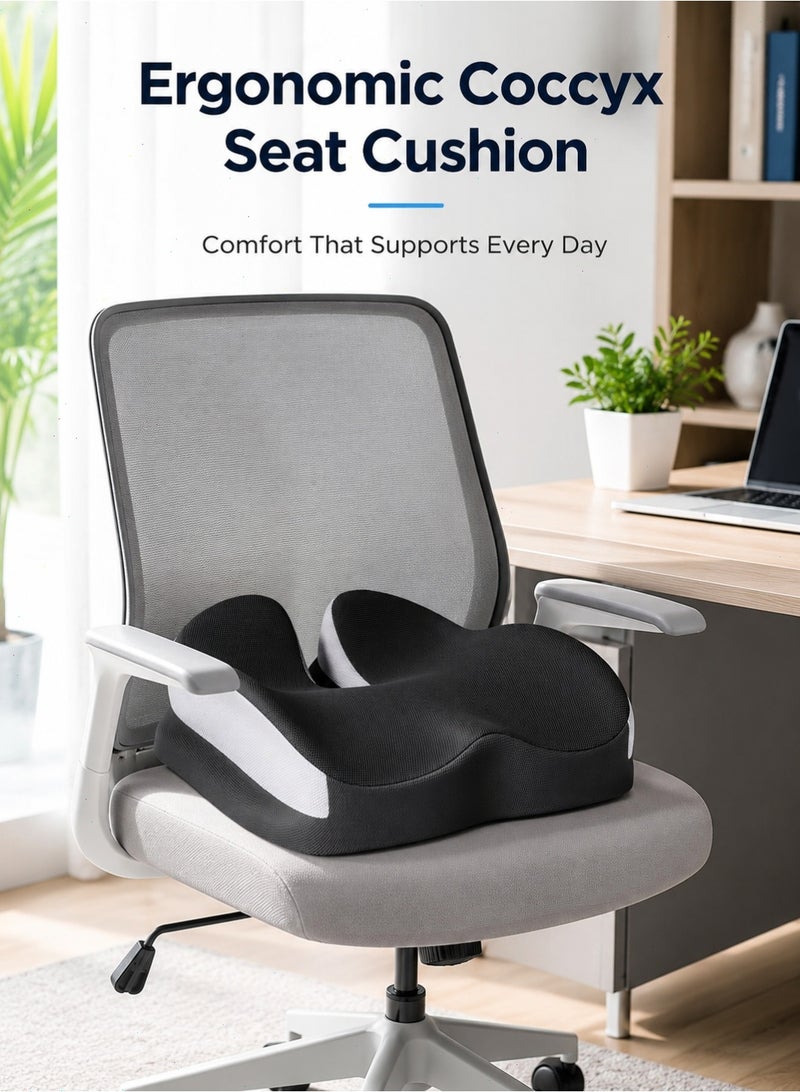 Memory Foam Seat Cushion for Office Chair, Ergonomic Coccyx Cushion with U-Shaped Cutout, Non-Slip Chair Pad for Car Seat, Home, Wheelchair and Long Sitting, 46 x 42 x 10 cm - Image 1