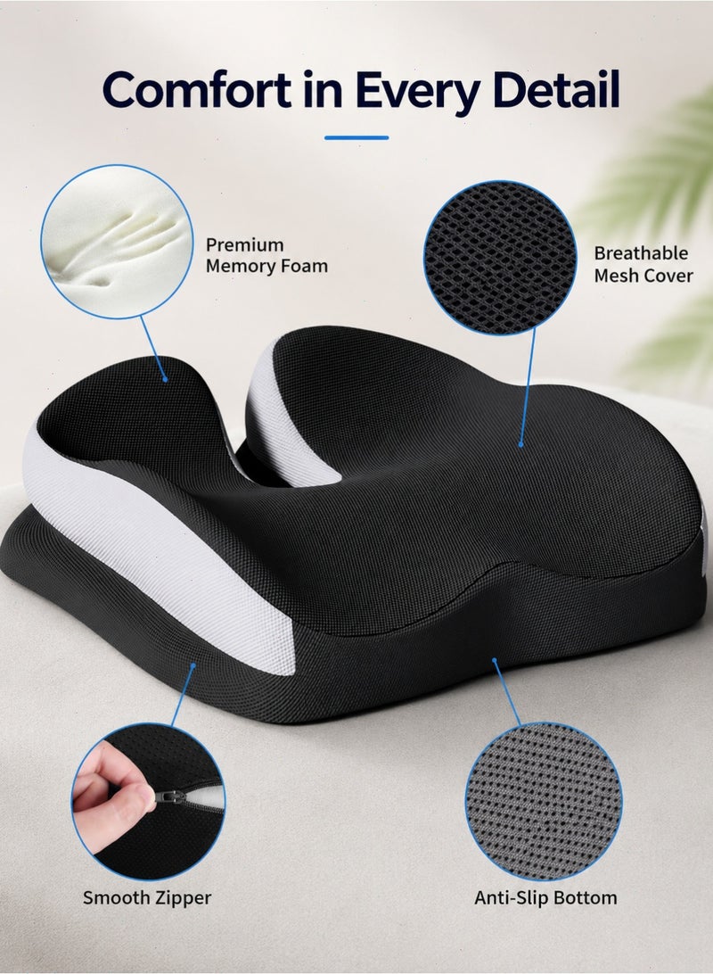 Memory Foam Seat Cushion for Office Chair, Ergonomic Coccyx Cushion with U-Shaped Cutout, Non-Slip Chair Pad for Car Seat, Home, Wheelchair and Long Sitting, 46 x 42 x 10 cm - Image 4