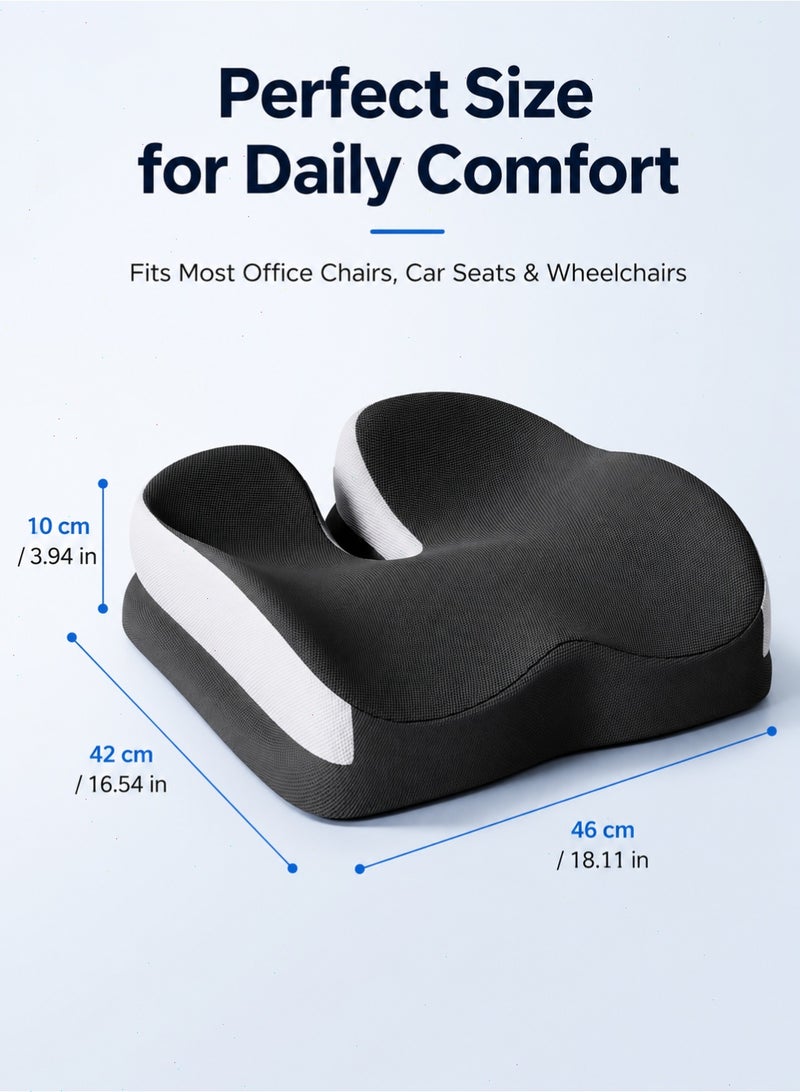 Memory Foam Seat Cushion for Office Chair, Ergonomic Coccyx Cushion with U-Shaped Cutout, Non-Slip Chair Pad for Car Seat, Home, Wheelchair and Long Sitting, 46 x 42 x 10 cm - Image 2
