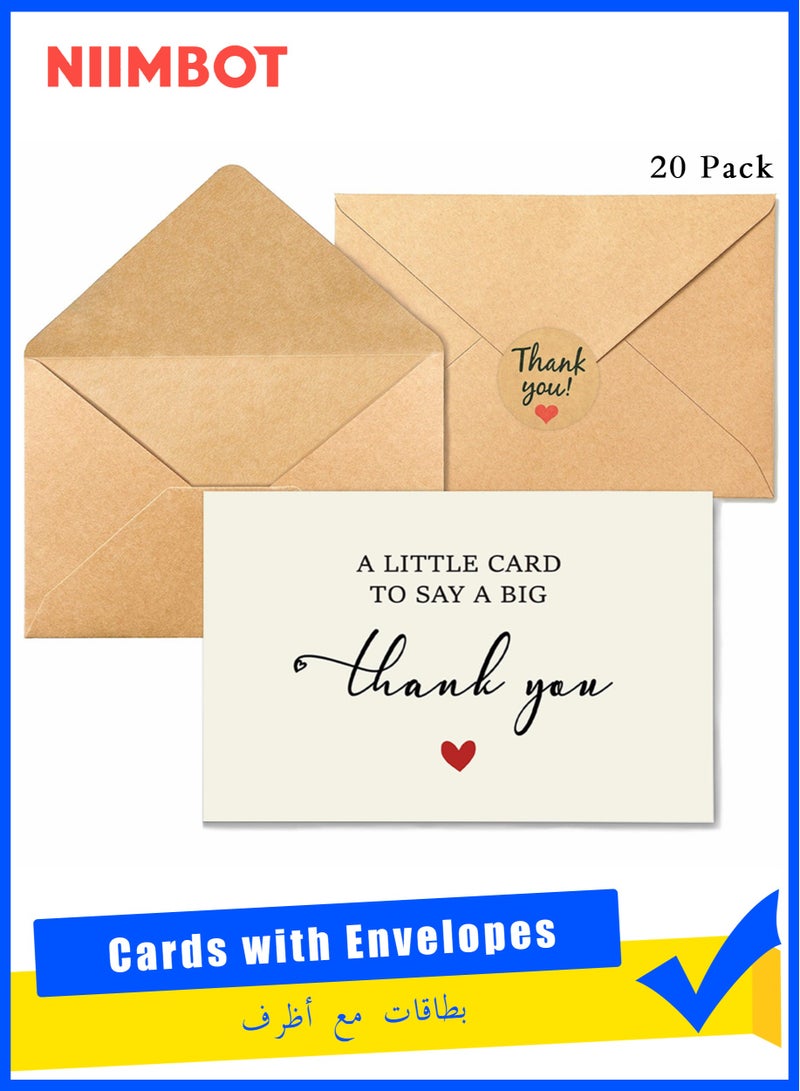 NIIMBOT 20 Pack Thank You Cards Thank You Cards with Envelopes Baby Shower & Wedding Thank You Cards Thank You Notes & Cards for Teacher, Graduation, Business, Holiday, Gifts - Image 1
