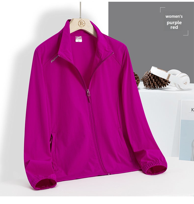 Generic Elderly Couple Lightweight UV Protection Summer Jacket Purplish red for women