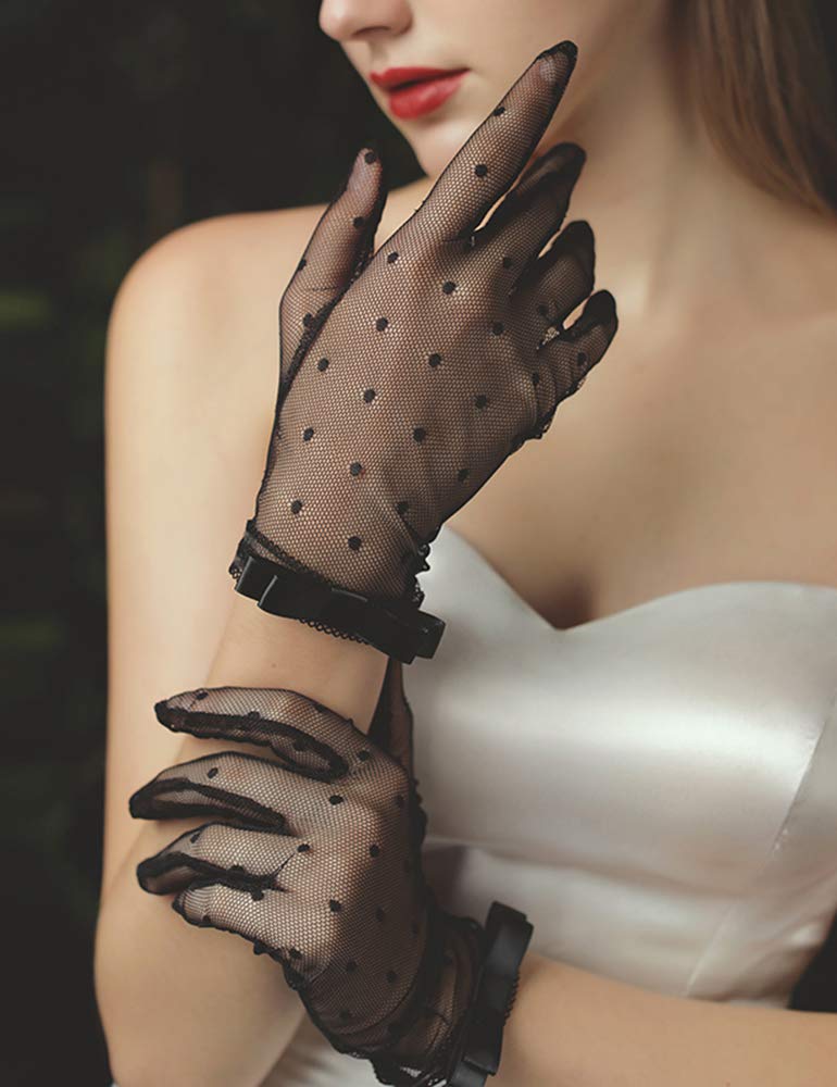 QRBTSCL Short Black Lace Gloves Tea Party Gloves Costumes Glove for Wedding Dinner Party - Image 4