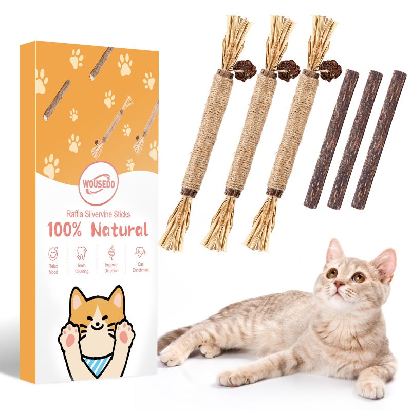 WOUSEDO 6 Pack Silvervine Sticks Cat Toy, Natural Chew Stick for Dental Care Teeth Cleaning,Matatabi Cat nip Treat Toys for Indoor Cats& Kittens - Image 1