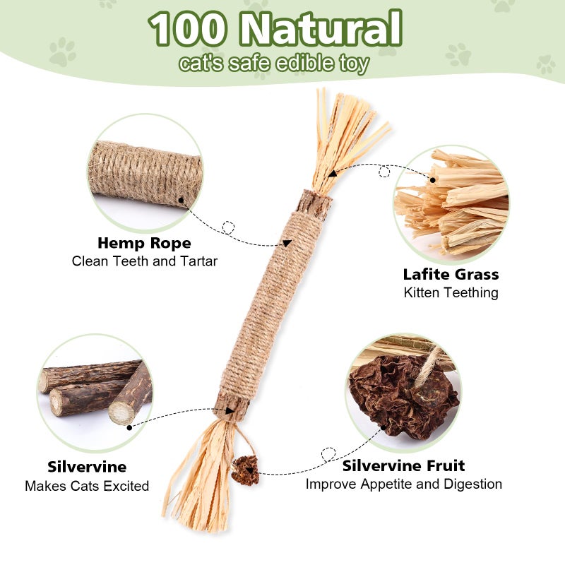 WOUSEDO 6 Pack Silvervine Sticks Cat Toy, Natural Chew Stick for Dental Care Teeth Cleaning,Matatabi Cat nip Treat Toys for Indoor Cats& Kittens - Image 2