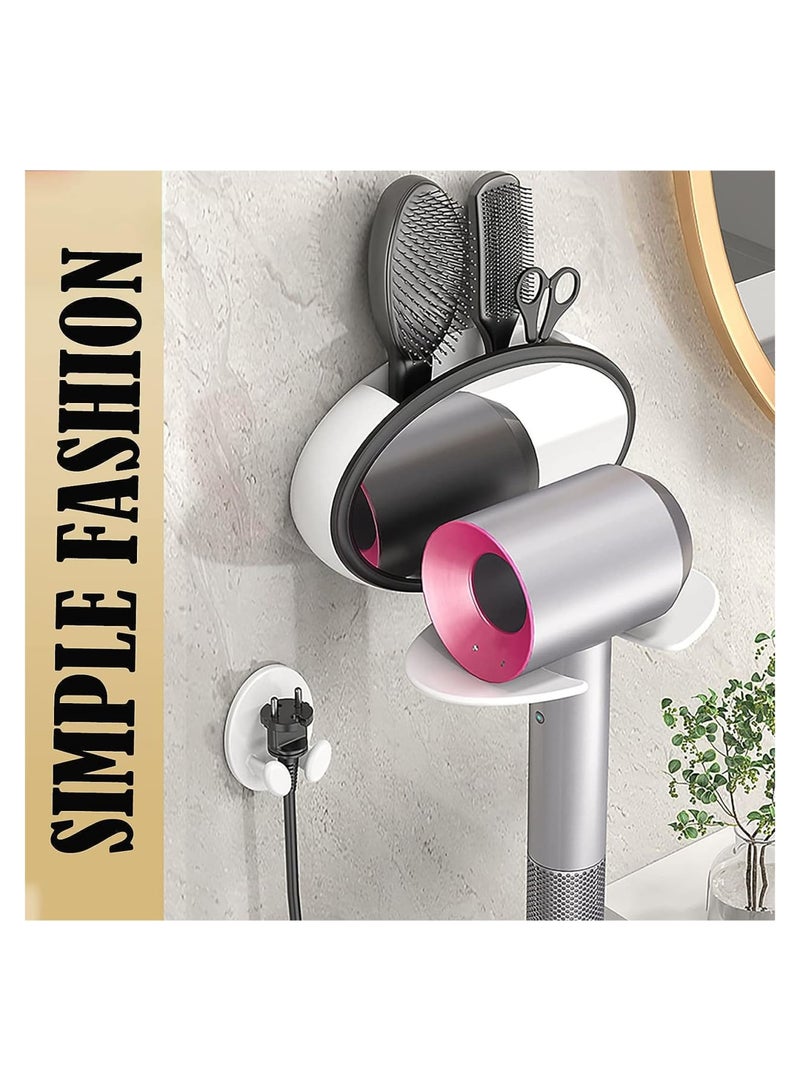 Zikra Hair Dryer Holder with Mirror, Self Adhesive Hair Dryer Holder Wall Mounted, Foldable Hair Blow Dryer Rack, Hair Tool Organizer for Curling Iron Compatible with Most Hairdryers - Image 3