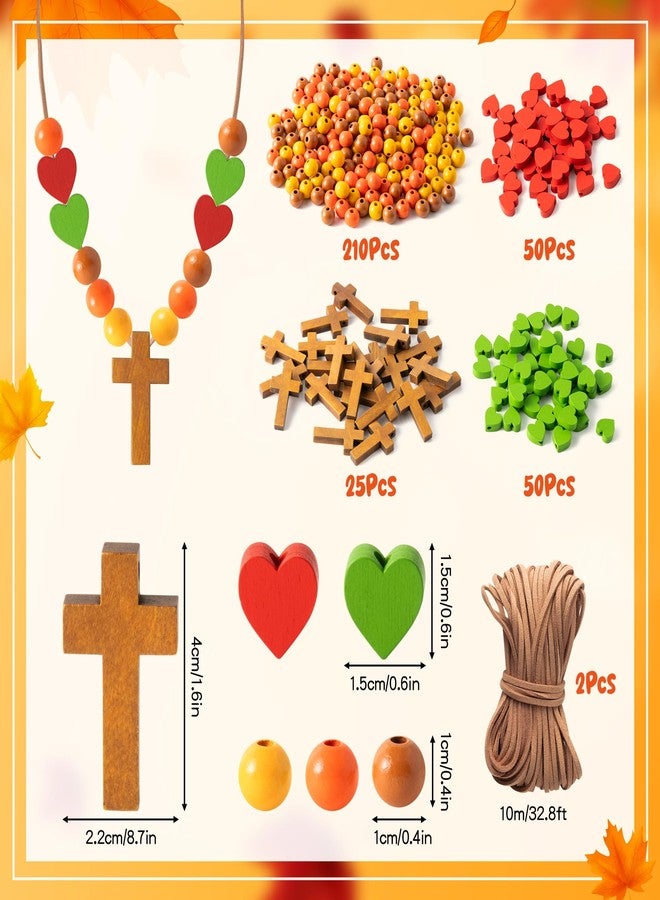 BeYumi Wooden Cross Necklace Craft - 24Pcs Fall Wooden Cross Beads Necklace Craft Kit for Kids DIY Thanksgiving Autumn Religious Thankful Art Decor Sunday School Classroom Christian Party Favors - Image 2