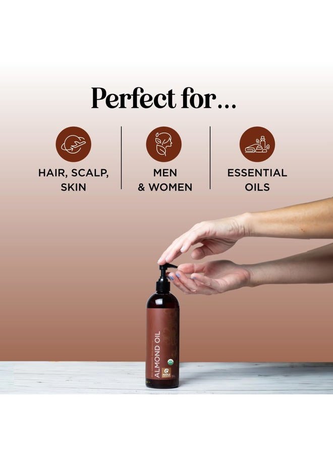 Maple Holistics زيت اللوز الحلو العضوي من وزارة الزراعة الأمريكية - زيت لوز عضوي نقي مضغوط على البارد للبشرة والشعر والأظافر - زيت جسم مرطب عضوي للنساء والرجال بالإضافة إلى زيت ناقل لخلط الزيوت الأساسية 16 أونصة - Image 2