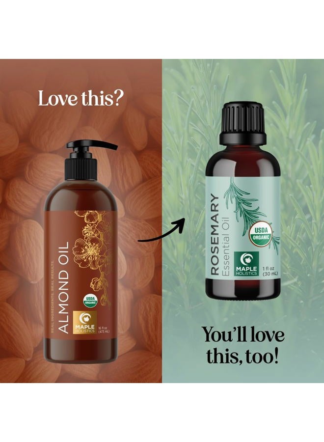 Maple Holistics زيت اللوز الحلو العضوي من وزارة الزراعة الأمريكية - زيت لوز عضوي نقي مضغوط على البارد للبشرة والشعر والأظافر - زيت جسم مرطب عضوي للنساء والرجال بالإضافة إلى زيت ناقل لخلط الزيوت الأساسية 16 أونصة - Image 5