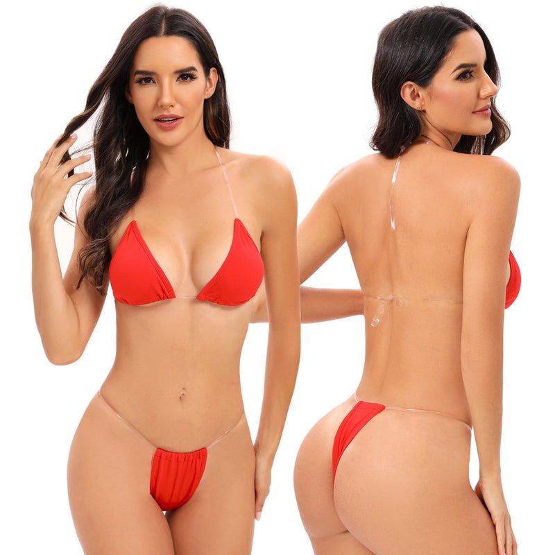 2025 and New Bikini Push up Pure Color Female Swimsuit Factory Transparent Belt Export Sexy Bikini - Image 5