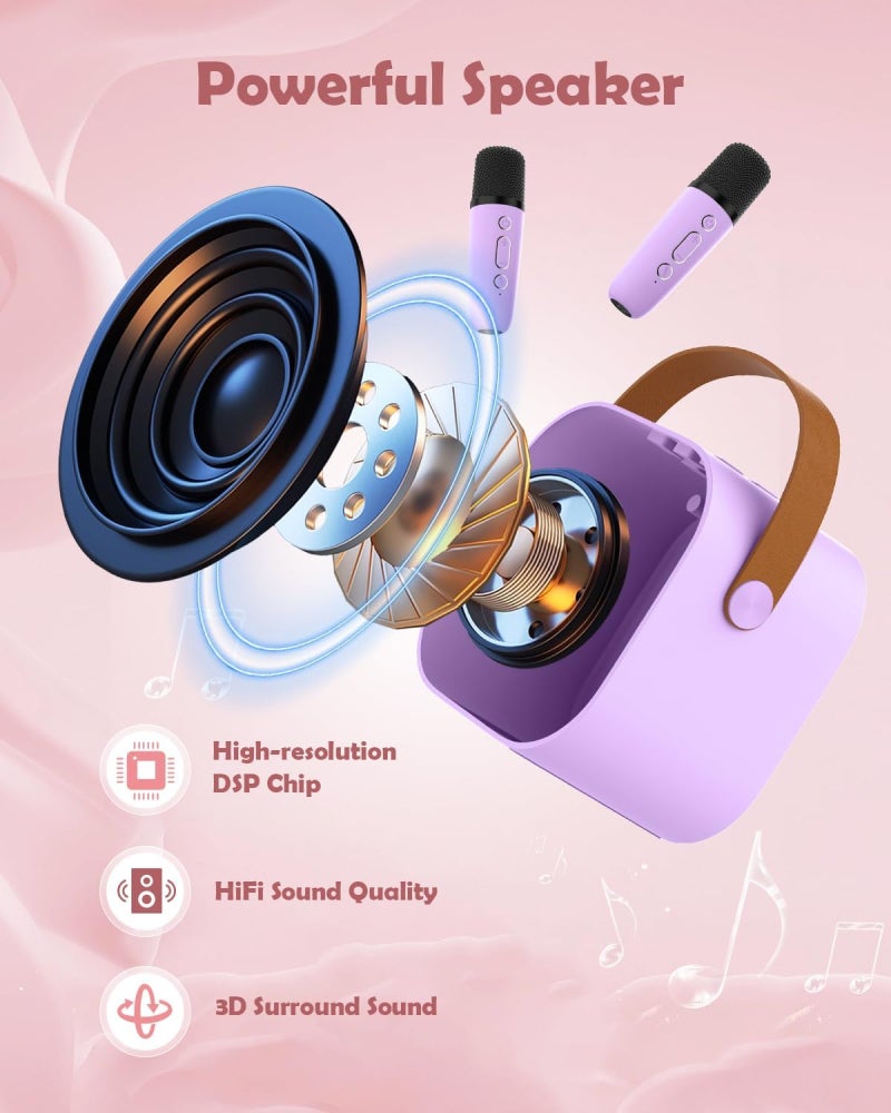 Karaoke Machine: Purple 2x Wireless Microphones - Multifunctional Design Supports BT 5.0 DSP Noise Reduction High-quality Sound Portable Karaoke Microphone for Adults Kids Home Entertainment - Image 2