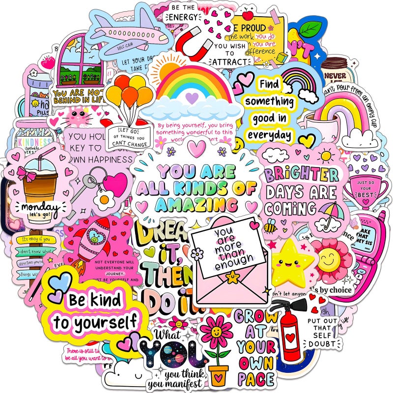 Airnogo Holographic Stickers 100 Pcs Motivational Sticker Pack, Prizes for Kids Classroom, Waterproof Vinyl Stickers for Water Bottles Laptop Scrapbook Journal Luggage Skateboard Tumbler Notebook Guitar etc - Image 1