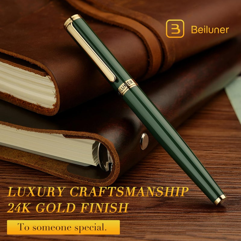 BEILUNER Racing Green Fountain Pen,Stunning Luxury Pens with 24K Gold Finish, Gorgeous 24K Gilded Nib(Fine), Trustworthy Gift for Men&Women -Ink Converter-Elegant, Graduation,Fancy Pen for Writing - Image 3