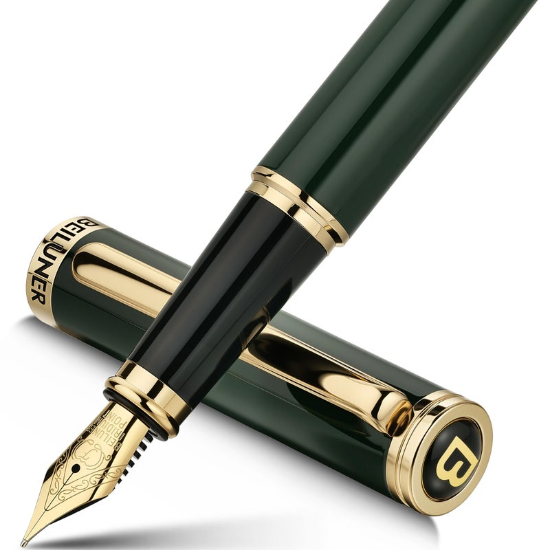 BEILUNER Racing Green Fountain Pen,Stunning Luxury Pens with 24K Gold Finish, Gorgeous 24K Gilded Nib(Fine), Trustworthy Gift for Men&Women -Ink Converter-Elegant, Graduation,Fancy Pen for Writing - Image 1