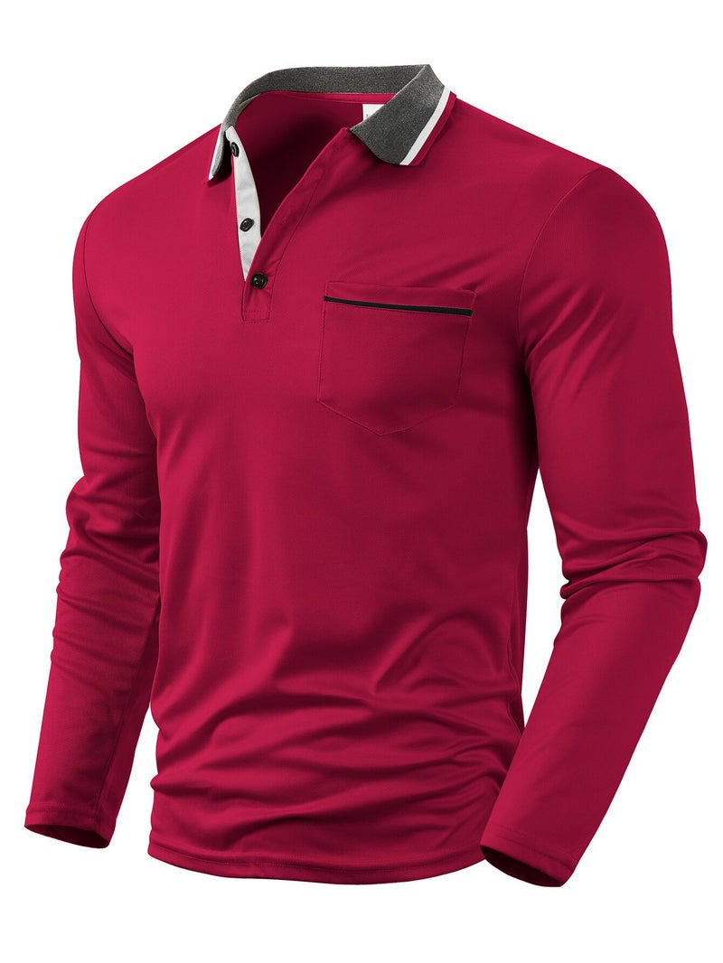 Men's Long Sleeve Polo Shirt Golf Top Turned Collar Casual Sportswear - Image 3