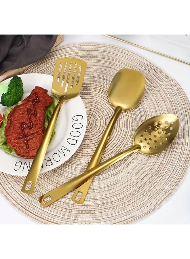 6 Piece Stainless Steel Kitchen Utensil Set Golden Spatula Slotted Spoon Ladle Skimmer Serving Spoon Dishwasher Safe - Image 4