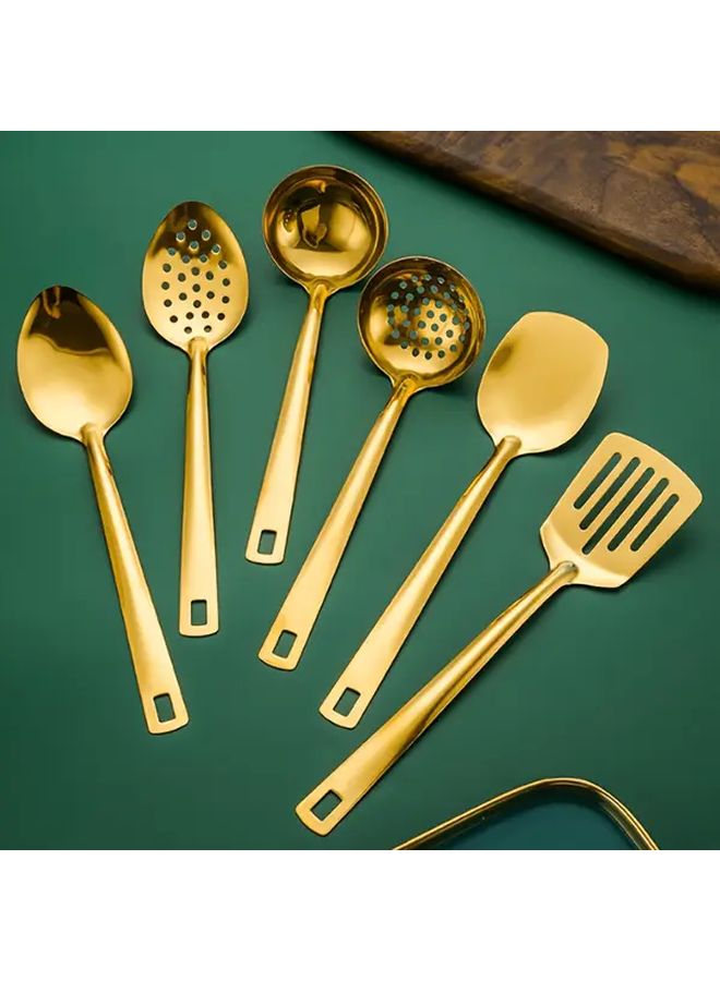 6 Piece Stainless Steel Kitchen Utensil Set Golden Spatula Slotted Spoon Ladle Skimmer Serving Spoon Dishwasher Safe - Image 5