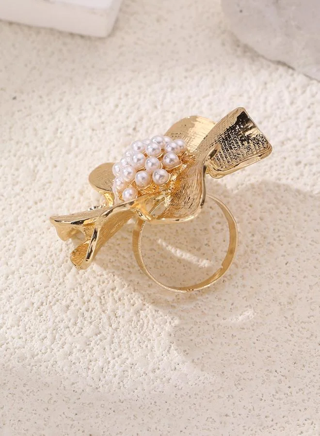Take Two  Flower Faux Pearl Embellished Ring for Women | Best Price UAE