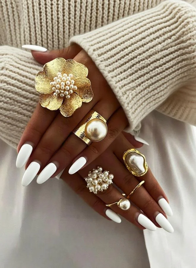 Take Two  Flower Faux Pearl Embellished Ring for Women | Best Price UAE