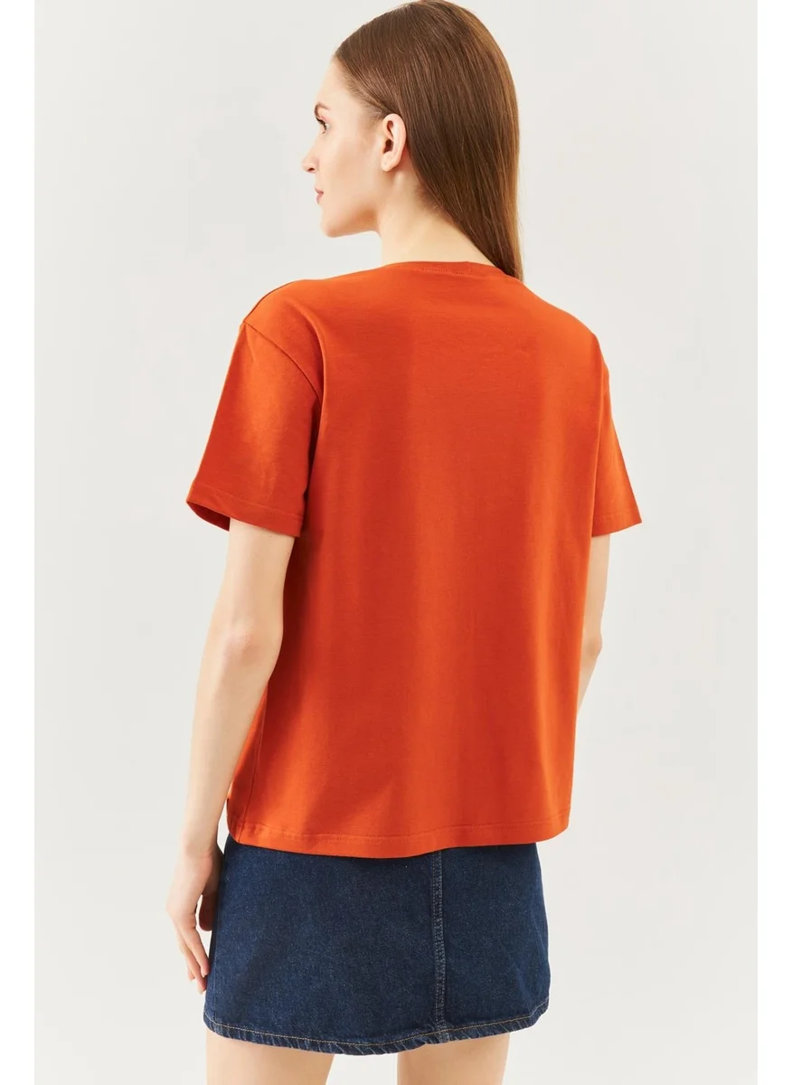Butikgiz Tile Oversize Comfortable 100% Cotton Combed Crew Neck Short Sleeve Basic T-Shirt