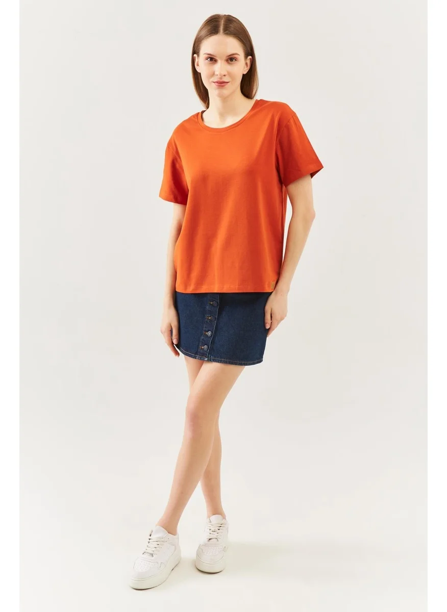 Butikgiz Tile Oversize Comfortable 100% Cotton Combed Crew Neck Short Sleeve Basic T-Shirt