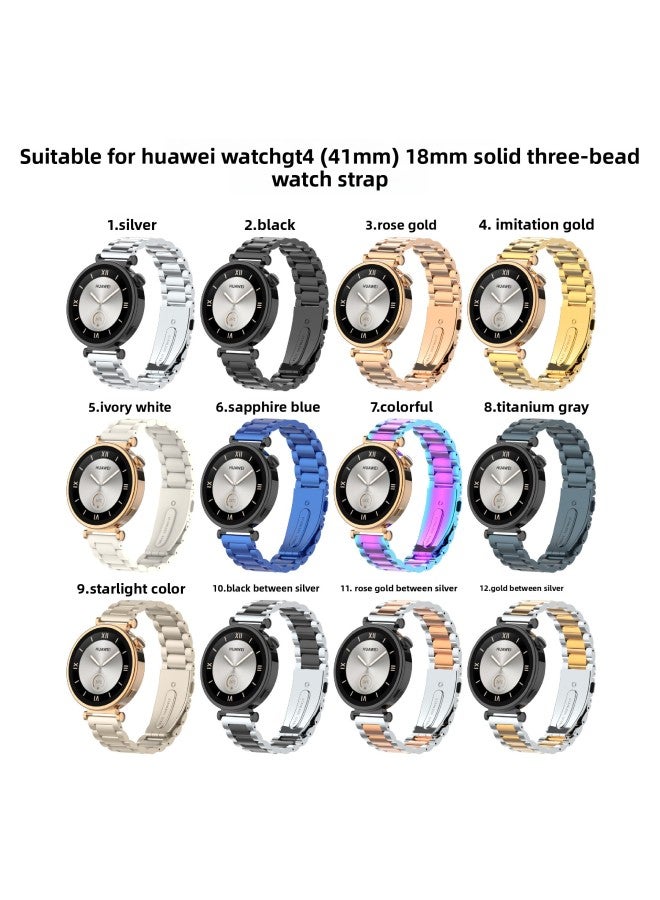 Suitable For Huawei Watch GT4(41mm) Solid Stainless Steel Three-bead Strap 18mm Flat Head Quick Assembly And Disassembly Wrist Strap