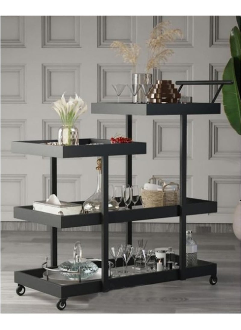 LINGWEI Premium Metal Serving Trolley With Glass Shelves Ideal For Kitchen Dining or Living Room Stylish Compact Lockable Casters  - Image 5