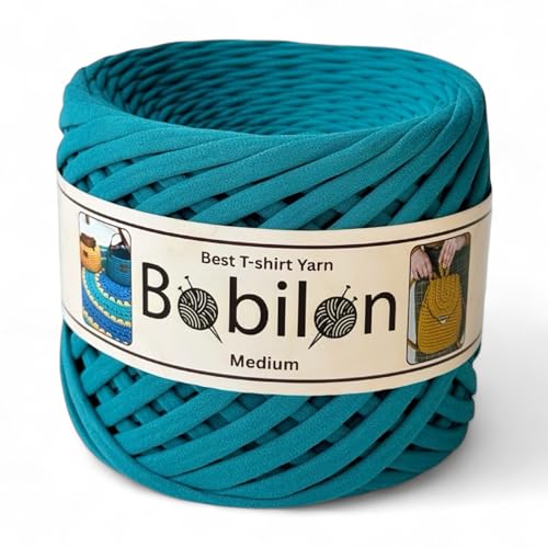Bobilon T-Shirt Yarn Fettuccini Zpagetti Style, 7-9 mm Yarn for Crocheting, Knitting, Macrame, Ribbon Cotton Fabric, Deep Ocean - Image 1