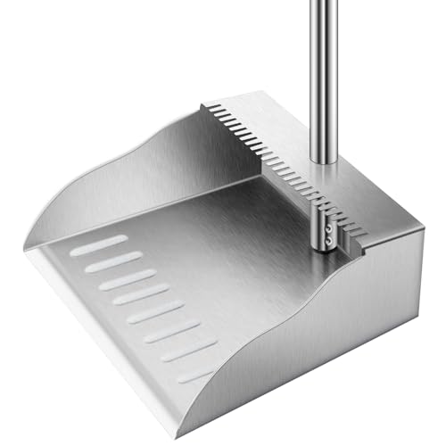 Yangbaga Metal Dust Pans with Long HandleHeavy Duty Dust Pan with HandleUpright Stand Up Dustpan with Dust Pan Teeth to Clean Hair for Home Kitchen Office Lobby Floor Garden - Image 1