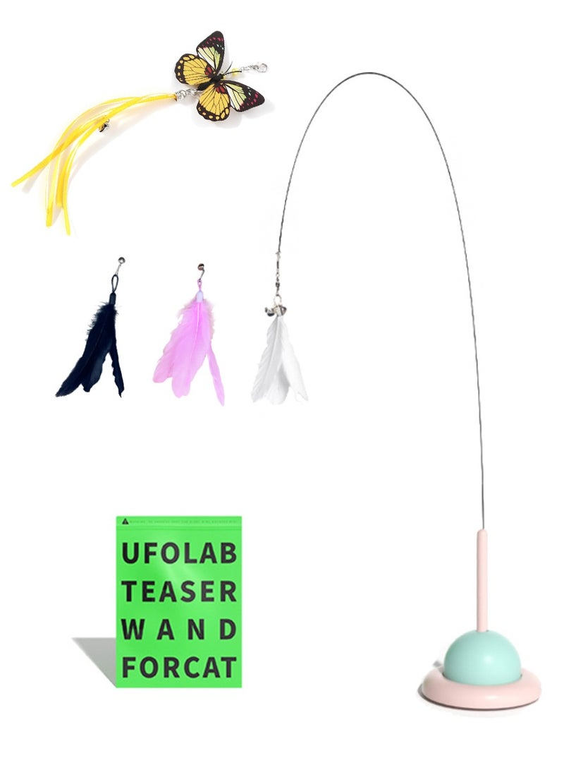 لعبة القط عصا ، لعبة القط ريشة الدوارة ، التفاعلية لعبة القط المحمولة واليدين الحرة لعبة السيارات ، مع 3 إضافية استبدال الريش ، الوردي ، 90 سم - Image 1