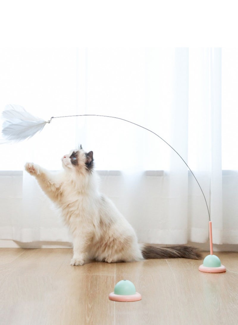 لعبة القط عصا ، لعبة القط ريشة الدوارة ، التفاعلية لعبة القط المحمولة واليدين الحرة لعبة السيارات ، مع 3 إضافية استبدال الريش ، الوردي ، 90 سم - Image 2