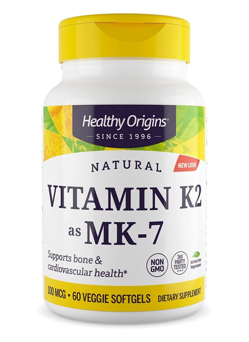 Healthy Origins Vitamin K2 as MK7 Supports Bone & Cardiovascular Health 100mcg Dietary Supplement - 60 Veggie Softgels  - Image 1