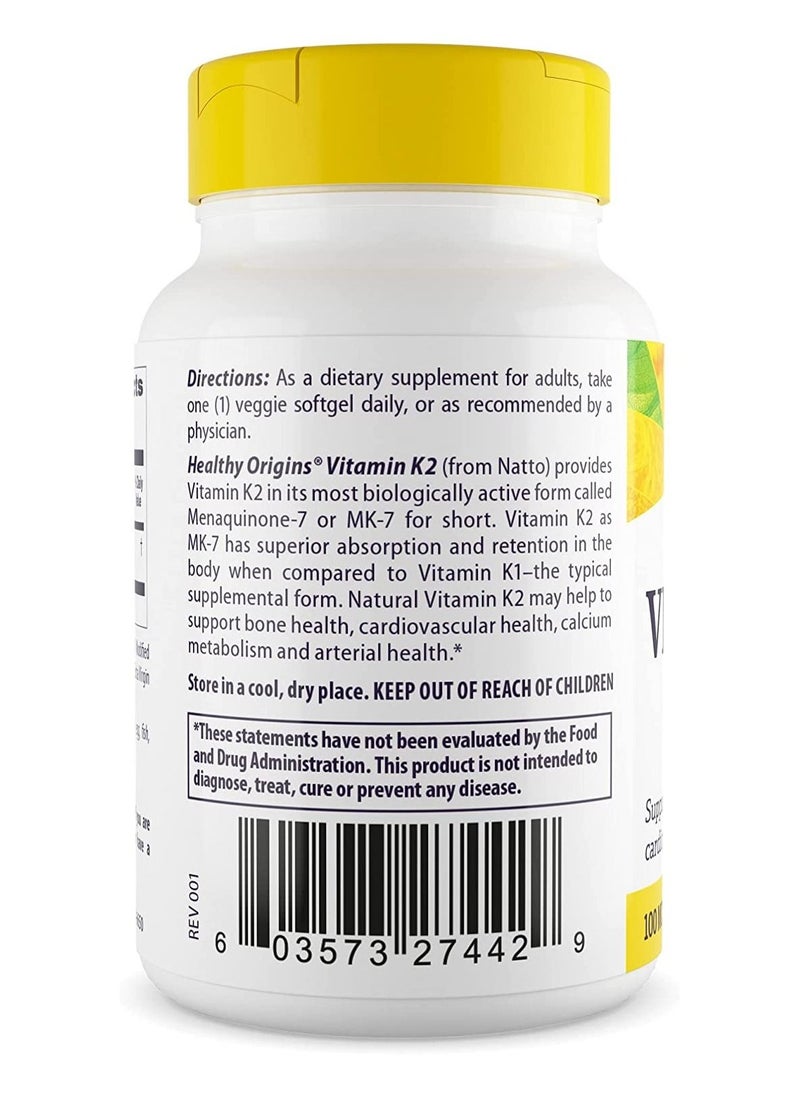 Healthy Origins Vitamin K2 as MK7 Supports Bone & Cardiovascular Health 100mcg Dietary Supplement - 60 Veggie Softgels  - Image 3