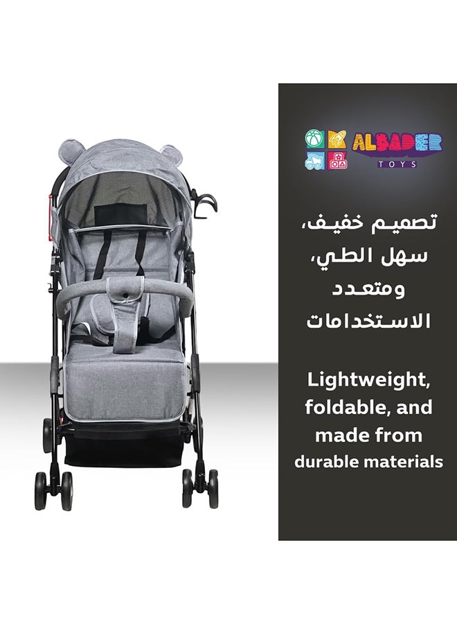 AL BADER Foldable Baby Stroller With Storage Basket And Umbrella Adjustable Backseat Lightweight Travel Strollers For Infants 0 To 36 Month Gray - Image 4