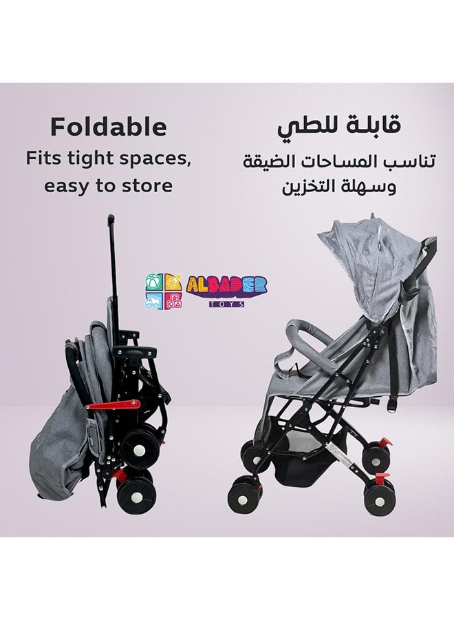 AL BADER Foldable Baby Stroller With Storage Basket And Umbrella Adjustable Backseat Lightweight Travel Strollers For Infants 0 To 36 Month Gray - Image 5